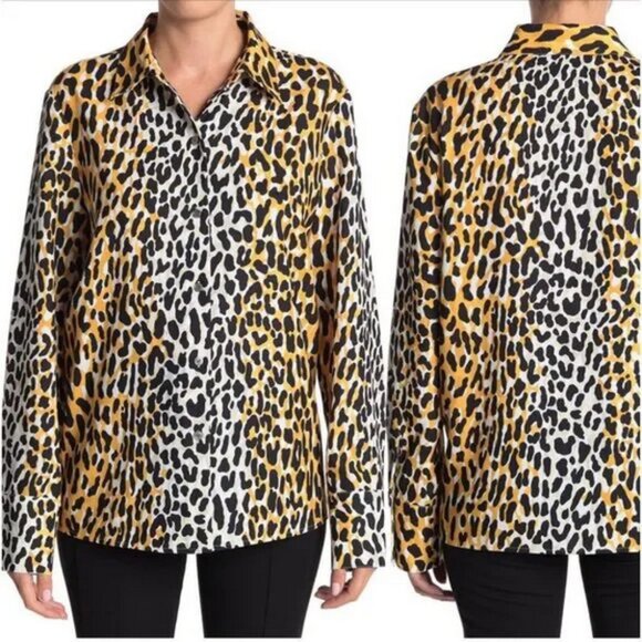 St. John Leopard Print Button Down Shirt Size Large - Picture 1 of 11